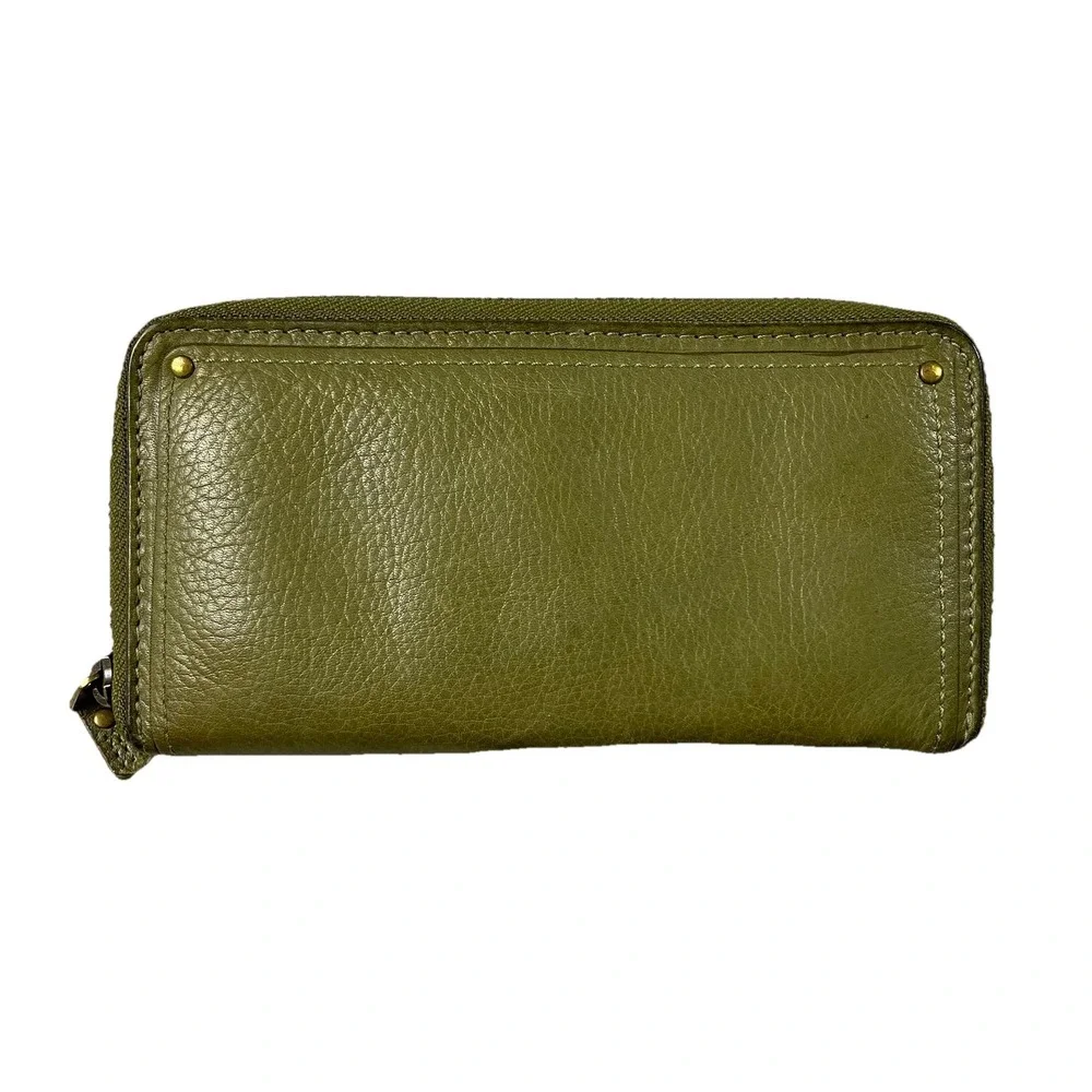 FOSSIL Avocado Green Pebble Leather Zip Around Wallet Card Holder Quiet Luxury
